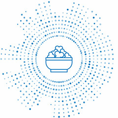 Blue line Cottage cheese icon isolated on white background. Essential vitamins and minerals in healthy food. Medical, healthcare and dietary concept. Abstract circle random dots. Vector