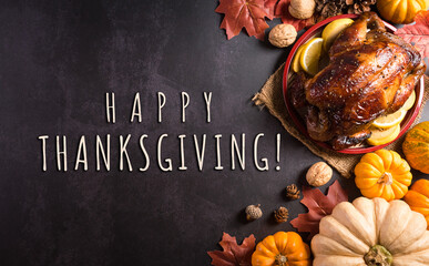 Thanksgiving dinner background concept with turkey roasted.