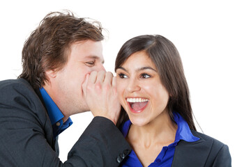 Business colleagues sharing a secret