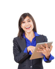 Happy Businesswoman Using Digital Tablet - Isolated