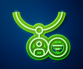 Glowing neon line Locket on necklace icon isolated on blue background. Vector