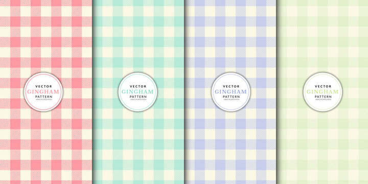 Picnic tablecloth seamless checkered pattern set. Abstract gingham pastel colors collection. Vector illustration