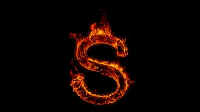 Super Slow Motion Shot of Burning Letter S Isolated on Black Background at 1000 fps.