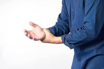 man with arm pain on a white background