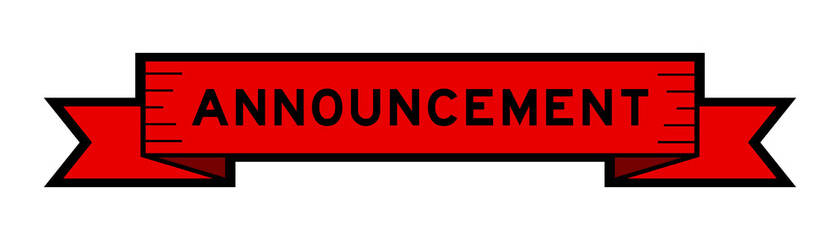 Vintage red color ribbon banner with word announcement on white background