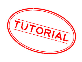 Grunge red tutorial word oval rubber seal stamp on white background