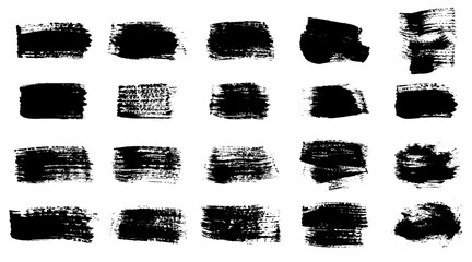 Brush strokes black paint, set of  grunge design elements.  Vector illustration