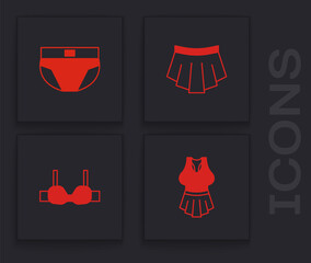 Set Undershirt, Men underpants, Skirt and Bra icon. Vector