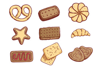 collection of hand drawing cookies or biscuits