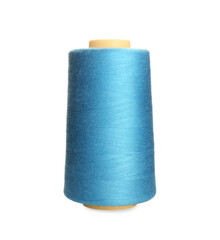Spool of light blue sewing thread isolated on white
