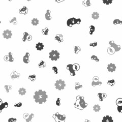 Set Electric car, Charging at home, Eco and Gear and lightning on seamless pattern. Vector