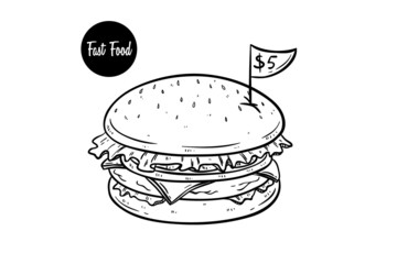 hand drawing cheeseburger with price label on the top