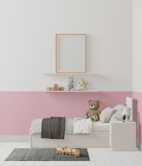 Mock up poster in kids bedroom interior background