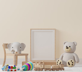 Mock up poster in kids bedroom interior background