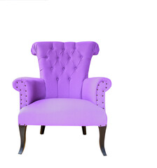 Isolated purple armchair. Vintage lilac armchair on white background. Insulated furniture