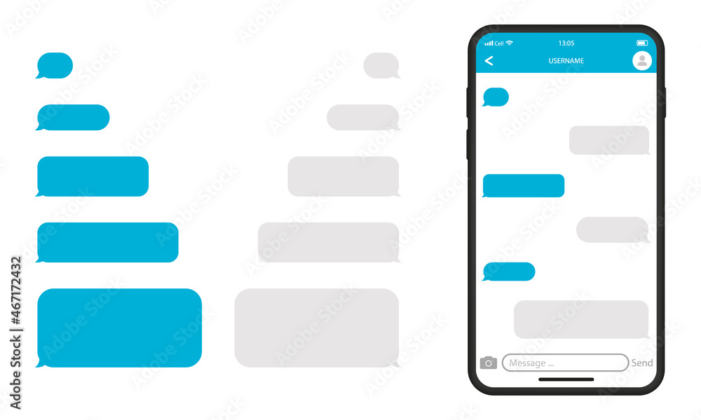 Poster mockup of telegram messenger chat in mobile phone. template of smartphone and empty talk speech bubb