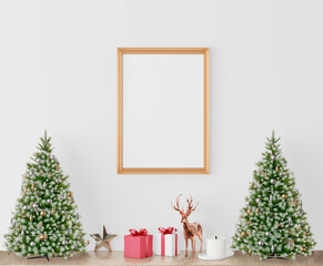 Mockup photo frame in living room christmas theme interior
