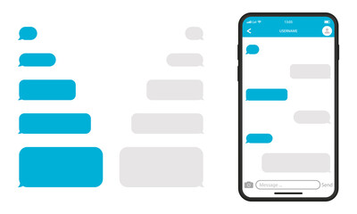 Mockup of Telegram Messenger Chat in Mobile Phone. Template of Smartphone and Empty Talk Speech Bubble Icon. Conversation on Smartphone Screen. Interface of Mobile App. Isolated Vector Illustration - obrazy, fototapety, plakaty