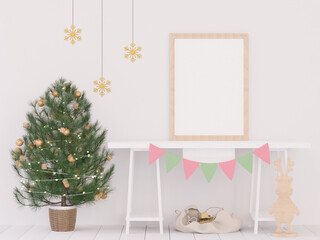 Mockup photo frame in living room christmas theme interior
