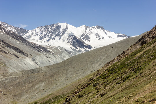 Snow capped Himalayan mountain peak in the remote Zanskar region in Ladakh in north India.