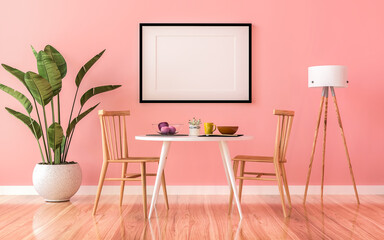 3D illustration Mockup photo frame in dining room, rendering