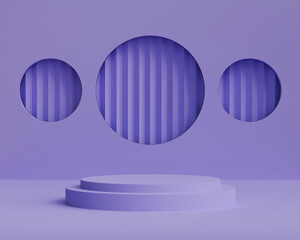 Abstract minimal scene with geometric forms. cylinder podium in purple background with product presentation, mockup, show product, podium, stage pedestal or platform. 3d rendering podium.