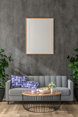 3D illustration Mockup photo frame in living room rendering