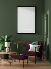3D illustration Mockup photo frame in living room rendering