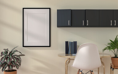 3D Mock up poster in working area rendering