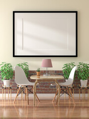 3D illustration Mockup photo frame in living room rendering