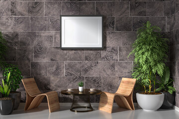 3D illustration Mockup photo frame in living room rendering