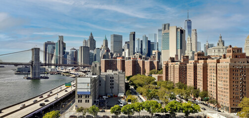 Manhattan New York City Skyline with city bridge