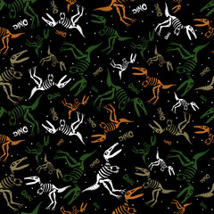 Seamless funny dinosaurs skeleton.