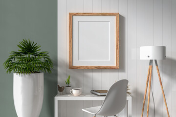 3D Mock up poster in working area rendering
