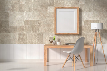 3D Mock up poster in working area rendering