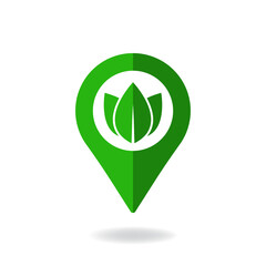 Green area. Pin location with leaf icon design isolated on white background. Vector illustration