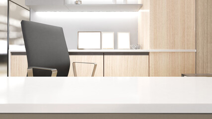 white desk with office chair On the background of an office cabinet, a desk for mockup.3d rendering