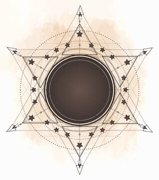 Tattoo flash. Eye of Providence. Masonic symbol. All seeing eye inside triangle pyramid. New World Order. Sacred geometry, religion, spirituality, occultism. Isolated vector illustration.