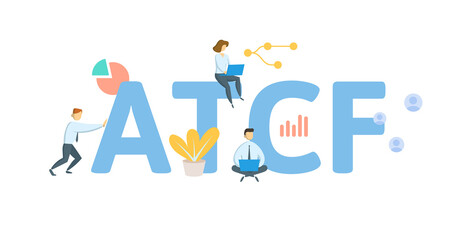 ATCF, After Tax Cash Flow. Concept with keyword, people and icons. Flat vector illustration. Isolated on white.