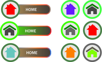 Different color round home button with house icon.