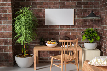 3D illustration Mockup photo frame in lounge room rendering