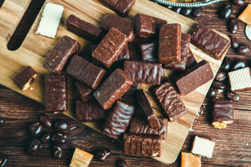 Assortment of delicious chocolate candies background. Chocolate candy isolated 