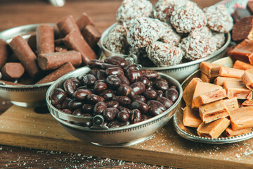 Assortment of delicious chocolate candies background. Chocolate candy isolated 