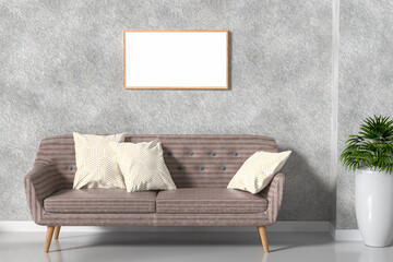 3D illustration Mockup photo frame in lounge room rendering