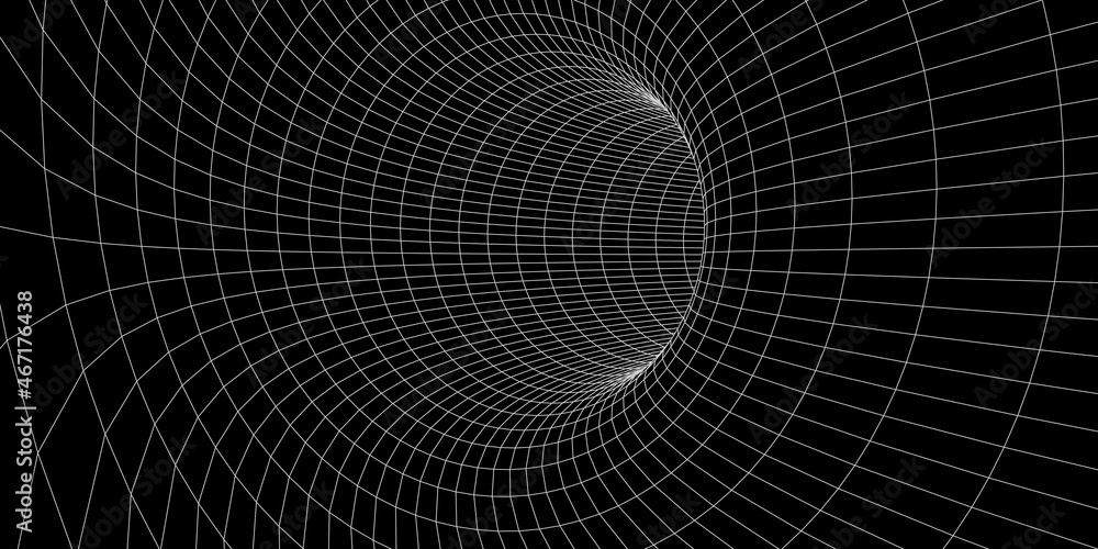 Poster wireframe abstract tunnel. 3d tunnel grid. futuristic 3d portal. network cyber technology. vector il