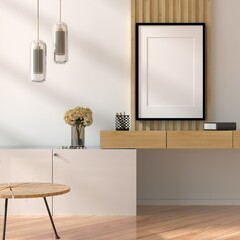 3D illustration Mockup photo frame in living room rendering
