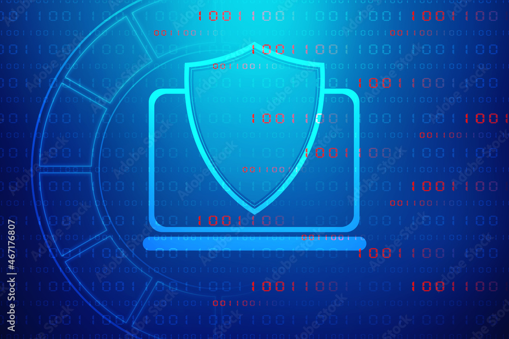 Poster laptop with shield. isolated 2d rendering image