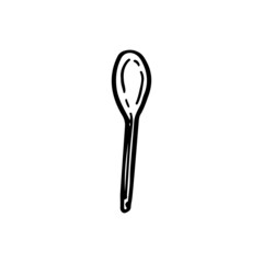 Plastic disposable spoon. Cutlery for the holiday. Element for decorating a fun party. Hand drawn line vector illustration in doodle style.