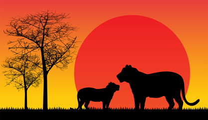 sunset silhouette animal  vector