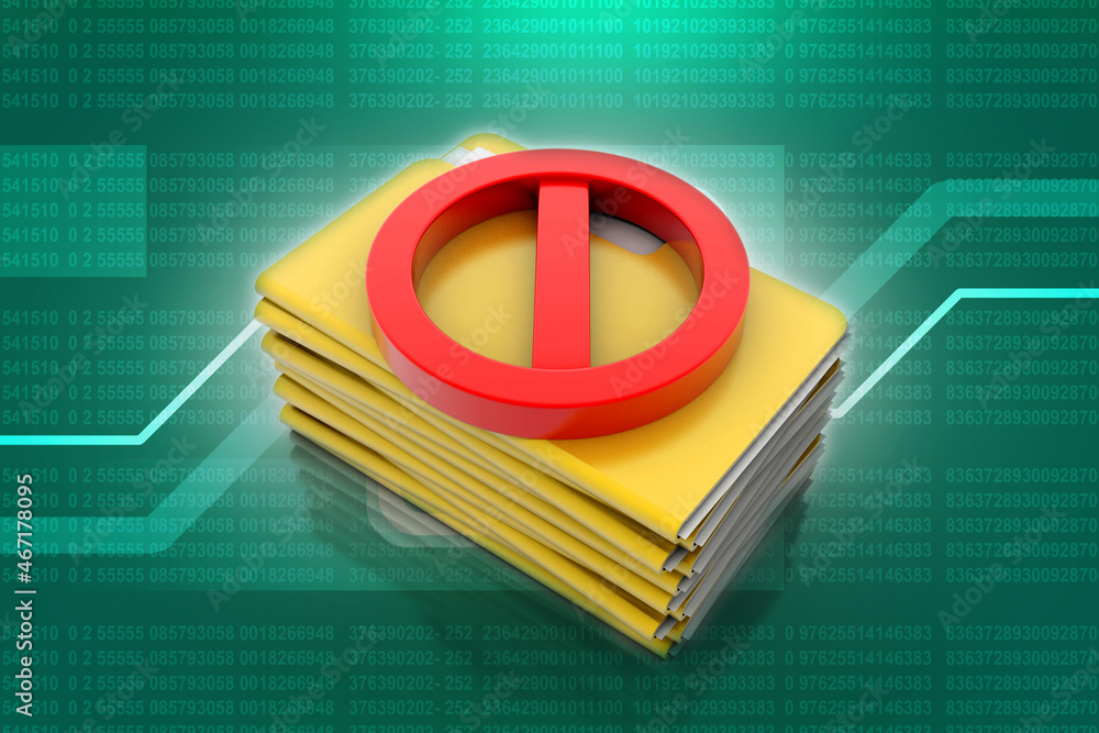 Poster 3d rendering red stop symbol and yellow folder